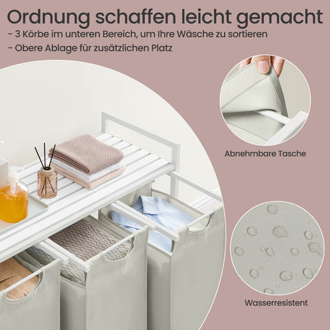 Rootz 3 Compartment Laundry Basket - Laundry Collector - Laundry Box - Space-Saving Design - 92.5cm x 33cm x 72cm