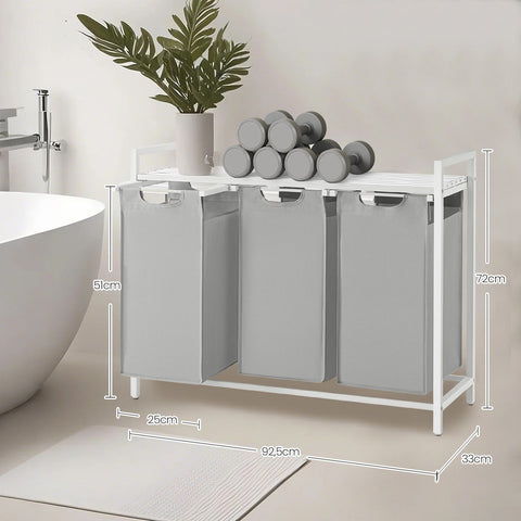 Rootz Laundry Basket 3 Compartments - Laundry Collector - Laundry Box - Organized Storage - 92.5cm x 33cm x 72cm
