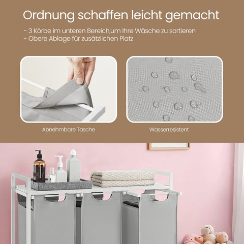 Rootz Laundry Basket 3 Compartments - Laundry Collector - Laundry Box - Organized Storage - 92.5cm x 33cm x 72cm