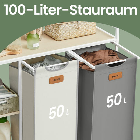 Rootz Laundry Basket 2 Compartments - Laundry Collector - Laundry Sorter - 100L Capacity - 87 x 33 x 80.5 cm