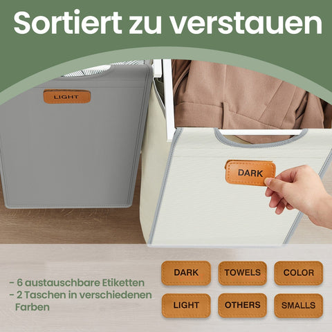 Rootz Laundry Basket 2 Compartments - Laundry Collector - Laundry Sorter - 100L Capacity - 87 x 33 x 80.5 cm