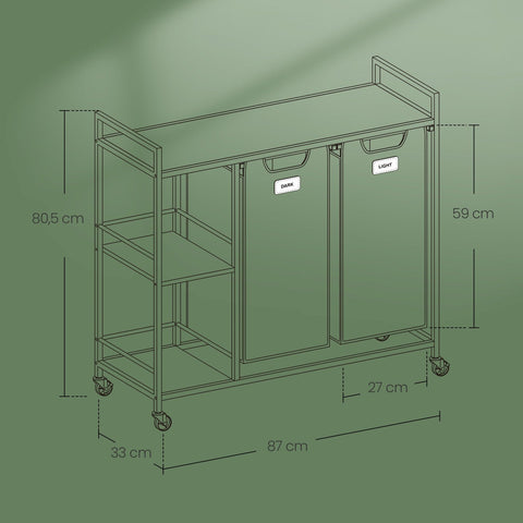 Rootz Laundry Basket 2 Compartments - Laundry Collector - Laundry Sorter - 100L Capacity - 87 x 33 x 80.5 cm