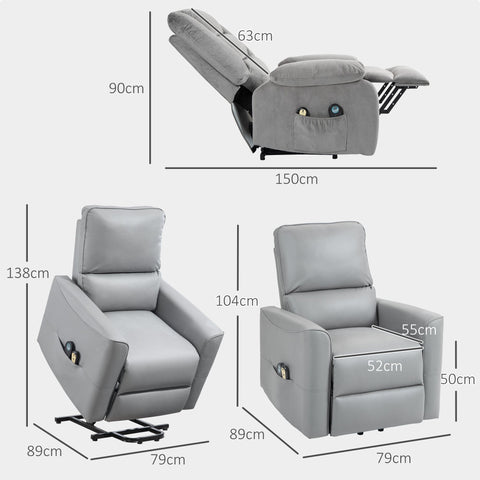 Rootz Electrical Up Armchair - Reclining Chair - Massage Chair - 8-Point Massage, Heating - 79x89x104/150H cm - Ideal for Comfort & Independence