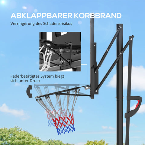 Rootz Basketball Stand - Hoop System - Adjustable Heights - Spring-Loaded Basket - 2.35-3.05m Basket Height - 110x75cm Back Panel - Mobile Design
