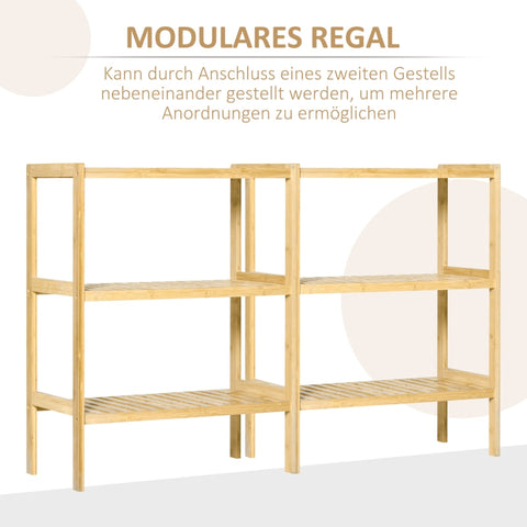 Rootz Bamboo Bathroom Shelf - Standing Rack - Organizing Shelf - Natural Bamboo - 62cm x 33cm x 80cm - 3 Shelves - Minimalist Design