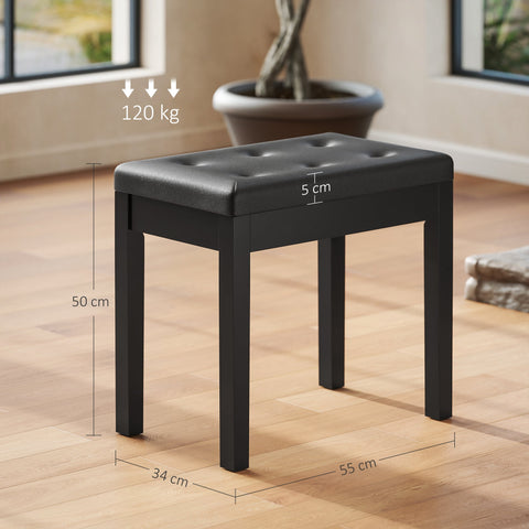 Rootz Piano Bench - Musician Seat - Black Instrument Stool - Storage Space - 55cm x 34cm x 50cm