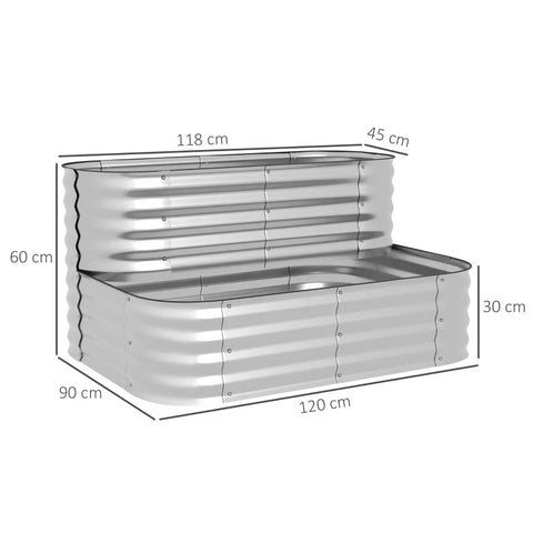 Rootz Raised Bed - Made Of Metal - 2 Levels - Weatherproof - Open Bottom - Silver - 120 x 90 x 30cm
