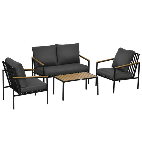 Rootz 4-Part Garden Furniture Set - Patio Sofa & Armchairs - Outdoor Lounge Set - Comfort Seating - Sofa 114x70x78cm, Armchair 66x71.5x78cm, Table 80.5x47.5x39cm