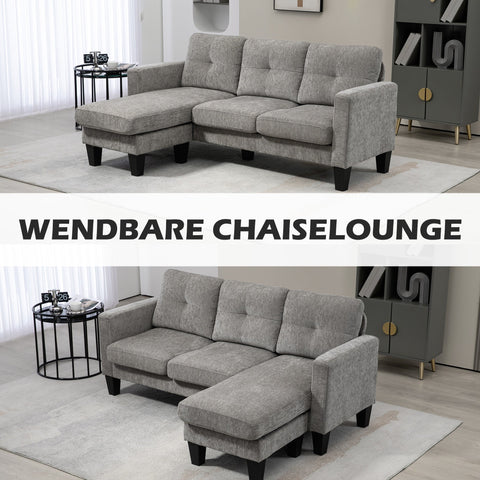 Rootz Corner Sofa - L-Shaped Couch - Reversible Chaiselongue - Space-Saving Design - 186cm x 130cm x 84cm - Grey- Linen Look Cover