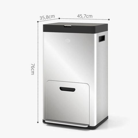 Rootz Pedal Waste Bucket - Kitchen Waste Container - Trash Can - Odorless Design - 45.7 x 35.8 x 76 cm Silver