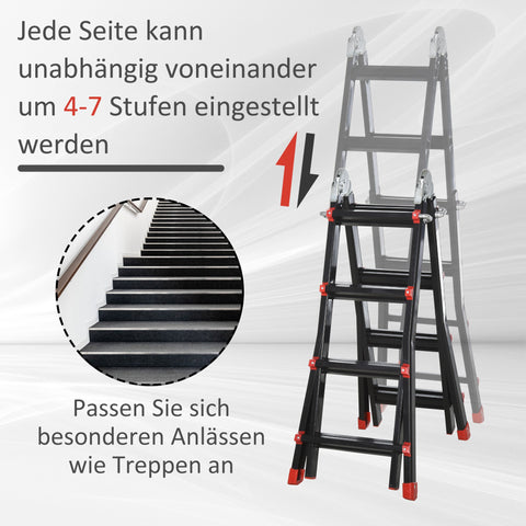 Rootz Telescopic Ladder - Extension Step Ladder - Folding Climb Ladder - Non-Slip, Lightweight, 150kg Capacity, 232-401x46x11 cm, Black+Red **(149 characters)**