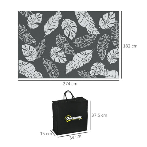 Rootz Outdoor Reversible Carpet - Patio Rug - Weather Resistant - Modern Design - Leaf Pattern - Grey + White - 182x274cm