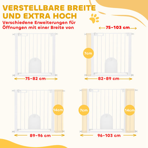 Rootz Adjustable Pet Barrier Grilles - Pet Gate - Safety Barrier - Easy Installation - Steel/Plastic - White - Fits 75-103cm, Small Door 22.4 x 27cm