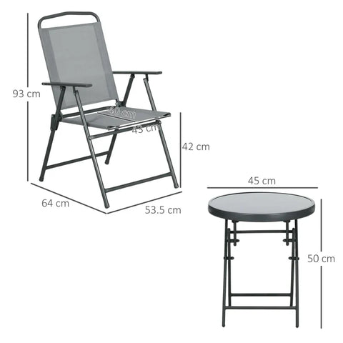Rootz Outdoor Bistro Furniture Set - Garden Bistro Set - Folding Bistro Set - Tempered Glass - Mesh Fabric - Light Gray - 53.5cm x 64cm x 93cm