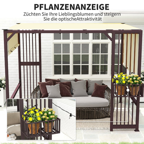 Rootz Pergola Pavilion - Garden Shade - Outdoor Canopy - UV 30+ Protection - Adjustable Roof - Brown - 295cm x 252cm x 230cm