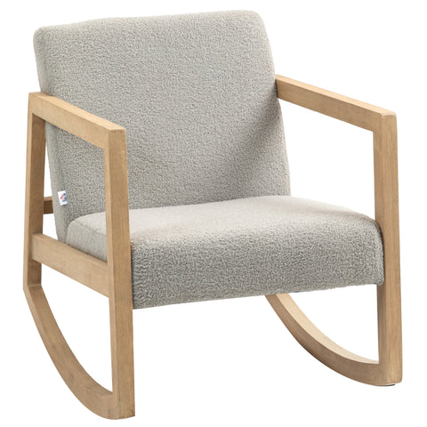 Rootz Rocking Chair - Still Chair - Wool Bouclé Fabric Seats - Relaxation Comfort - Solid Rubber Wood Legs - 60cm x 81cm x 71cm