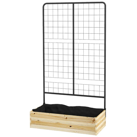Rootz Raised Bed With Trellis - Climbing Plant Bed - Fleece Lining - Natural Wood - Steel - Black - 80x38x145 cm