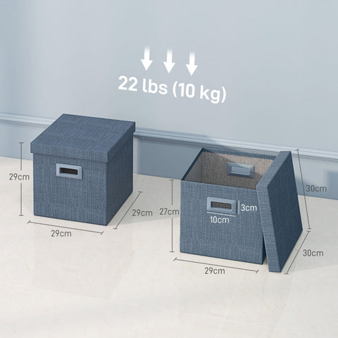 Rootz Storage Box Set - Collapsible Bins - Fabric Cubes - Removable Lid - Stackable Design - Imitation Linen - 30cm x 30cm x 29cm