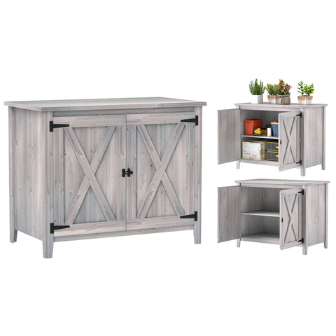 Rootz Wooden Garden Cabinet - Outdoor Storage Unit - Weatherproof Tool Shed - Barn Design -  Grey - 110cm x 60cm x 88.5cm