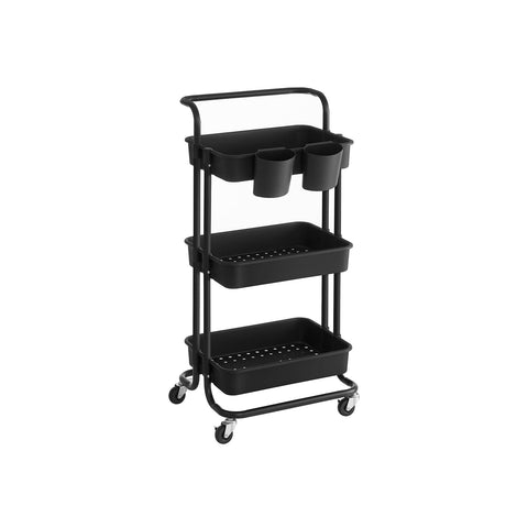 Rootz Trolley 3 Levels Black - Shelf Cart - Storage Rack - Robust Steel Frame - 41.6cm x 33.5cm x 86.3cm