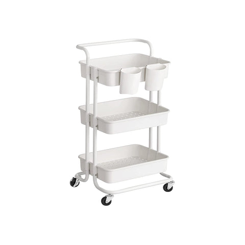 Rootz 3 Tier Rollwagen - Trolley - Storage Cart - Robust Steel Frame - 41.6cm x 33.5cm x 86.3cm - Versatile Organization