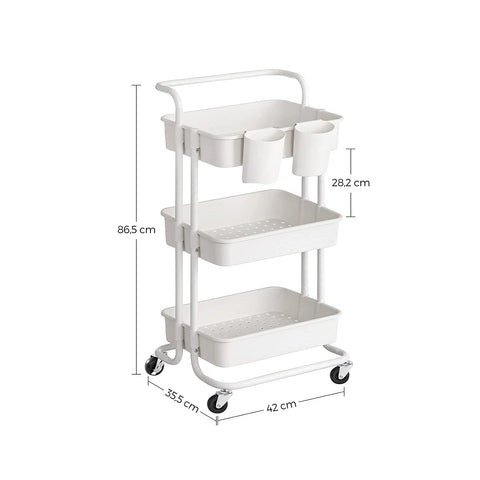 Rootz 3 Tier Rollwagen - Trolley - Storage Cart - Robust Steel Frame - 41.6cm x 33.5cm x 86.3cm - Versatile Organization