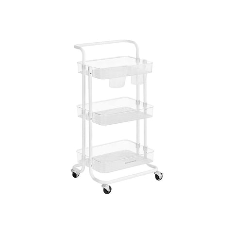 Rootz Steel Trolley - White Transparent - Utility Cart - Sturdy Organizer - Max Weight 10 kg Per Level - 37.3cm x 42.5cm x 86.3cm