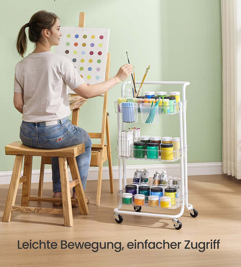 Rootz Steel Trolley - White Transparent - Utility Cart - Sturdy Organizer - Max Weight 10 kg Per Level - 37.3cm x 42.5cm x 86.3cm