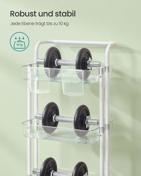 Rootz Steel Trolley - White Transparent - Utility Cart - Sturdy Organizer - Max Weight 10 kg Per Level - 37.3cm x 42.5cm x 86.3cm