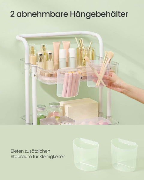 Rootz Steel Trolley - White Transparent - Utility Cart - Sturdy Organizer - Max Weight 10 kg Per Level - 37.3cm x 42.5cm x 86.3cm