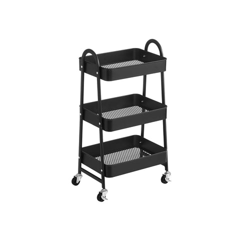 Rootz 3-Level Rolling Trolley - Utility Cart - Storage Shelf - Robust Steel Frame - 41.4cm x 30.7cm x 79cm - Versatile Organization Solutions