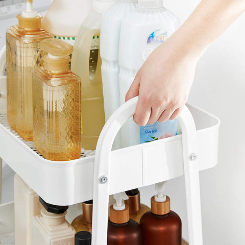 Rootz White Steel Trolley - Rolling Cart - Rolling Shelf - 3 Storage Compartments - 4 Lockable Wheels - 41.4cm x 30.7cm x 79cm