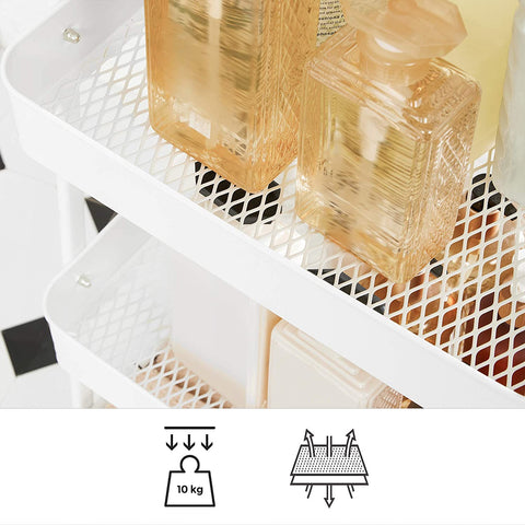 Rootz White Steel Trolley - Rolling Cart - Rolling Shelf - 3 Storage Compartments - 4 Lockable Wheels - 41.4cm x 30.7cm x 79cm