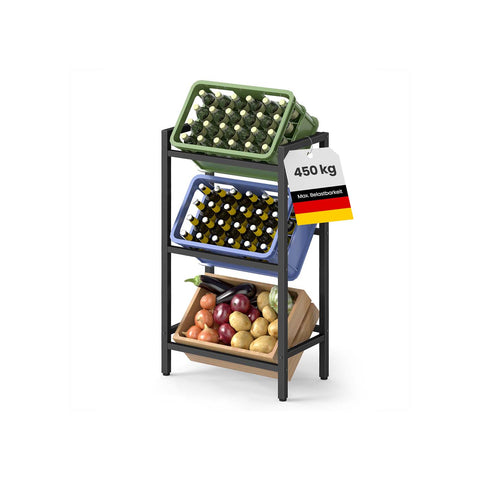 Rootz Drinks Crate Rack - Beverage Organizer - 3 Tier Storage - Sturdy Steel - Black - 36cm x 55cm x 116.1cm