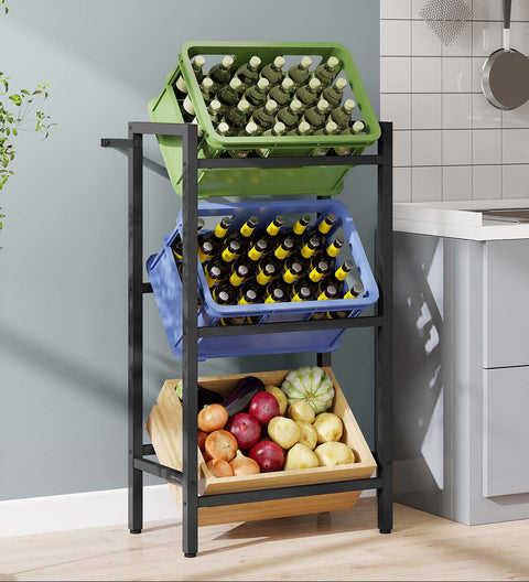 Rootz Drinks Crate Rack - Beverage Organizer - 3 Tier Storage - Sturdy Steel - Black - 36cm x 55cm x 116.1cm