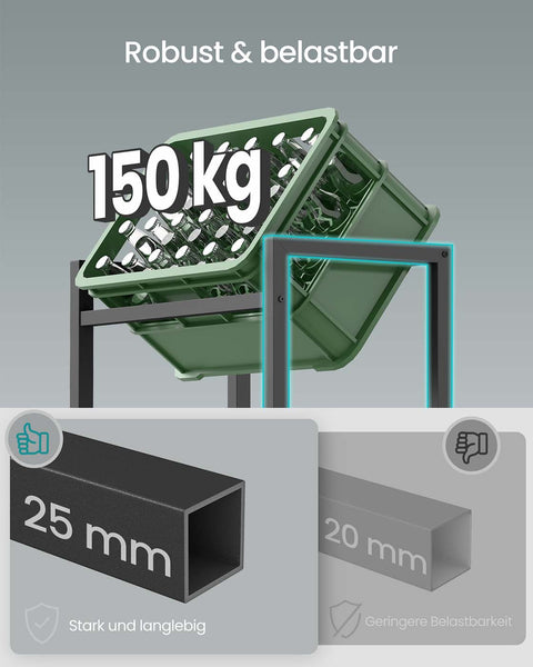 Rootz Drinks Crate Rack - Beverage Organizer - 3 Tier Storage - Sturdy Steel - Black - 36cm x 55cm x 116.1cm