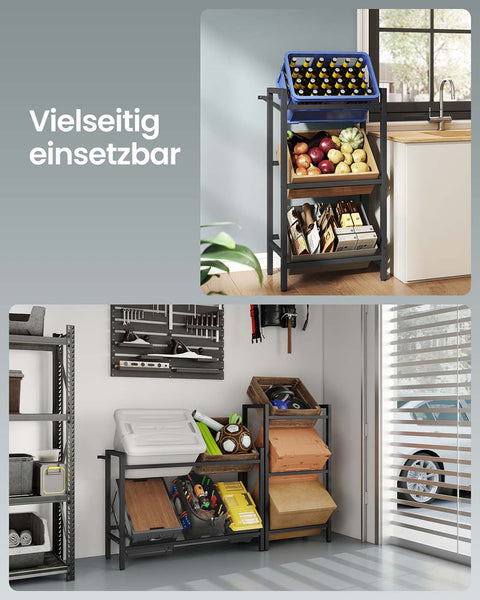 Rootz Drinks Crate Rack - Beverage Organizer - 3 Tier Storage - Sturdy Steel - Black - 36cm x 55cm x 116.1cm