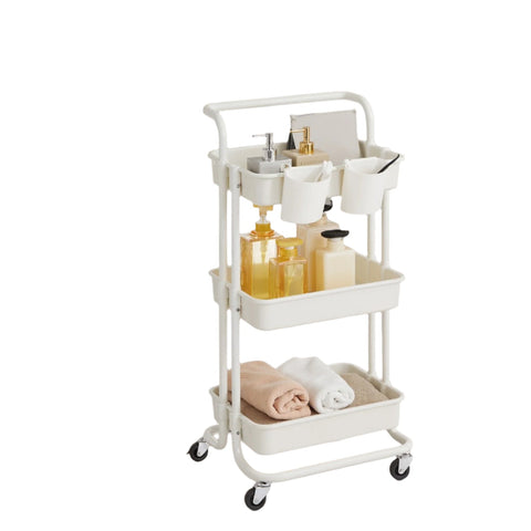 Rootz 3-Tier Storage Trolley - Serving Cart - Kitchen Cart with Handle - Robust Steel Frame - 41.6 x 33.5 x 86.3 cm