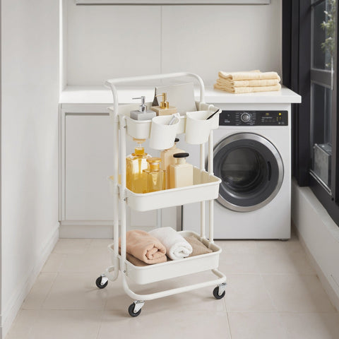 Rootz 3-Tier Storage Trolley - Serving Cart - Kitchen Cart with Handle - Robust Steel Frame - 41.6 x 33.5 x 86.3 cm