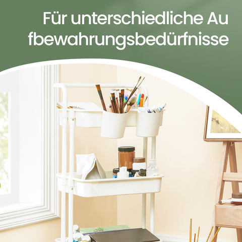 Rootz 3-Tier Storage Trolley - Serving Cart - Kitchen Cart with Handle - Robust Steel Frame - 41.6 x 33.5 x 86.3 cm