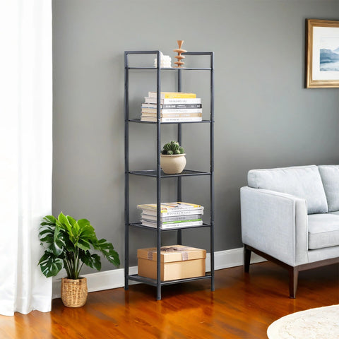 Rootz Black Steel Bathroom Shelf - Adjustable Storage Unit - Plant Stand - Space Saving - 38cm x 30cm x 128cm