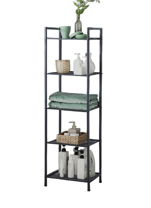 Rootz Black Steel Bathroom Shelf - Adjustable Storage Unit - Plant Stand - Space Saving - 38cm x 30cm x 128cm
