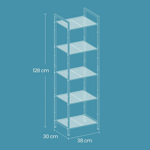 Rootz Black Steel Bathroom Shelf - Adjustable Storage Unit - Plant Stand - Space Saving - 38cm x 30cm x 128cm