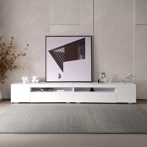Rootz White Modern TV Cabinet - Entertainment Stand - Media Console - Ample Storage Space - 240L x 39W x 35H cm
