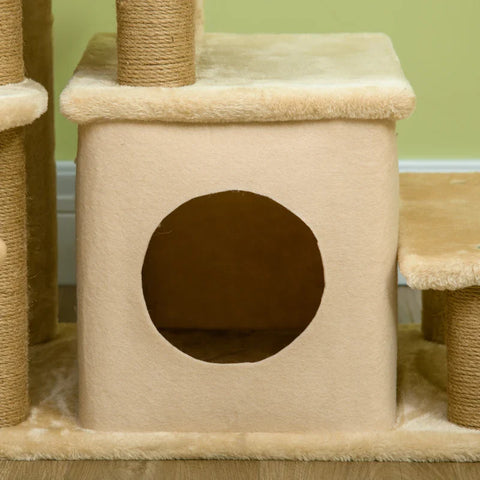 Rootz Pet Stairs - Scratching Post - 4 Steps - Play Ball House - Height Adjustable - Chipboard - Plush - Felt Fabric - Beige - 60 X 40 X 66 Cm