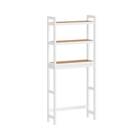Rootz Bamboo 3-Tier Bathroom Shelf - Storage Rack - Organizer - Eco-Friendly - Cloud White/Natural - 50cm x 35cm x 73cm