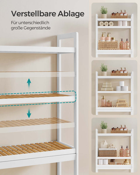 Rootz Bamboo 3-Tier Bathroom Shelf - Storage Rack - Organizer - Eco-Friendly - Cloud White/Natural - 50cm x 35cm x 73cm