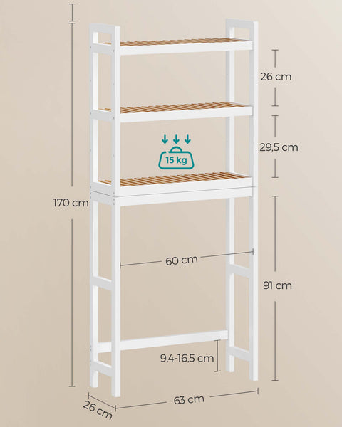 Rootz Bamboo 3-Tier Bathroom Shelf - Storage Rack - Organizer - Eco-Friendly - Cloud White/Natural - 50cm x 35cm x 73cm