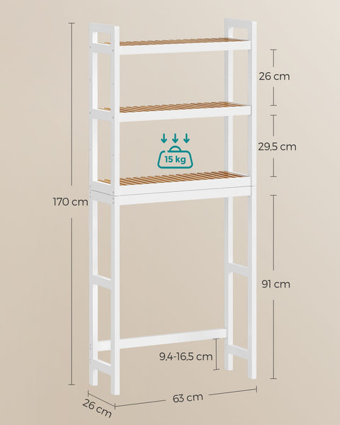 Rootz Bamboo 3-Tier Bathroom Shelf - Storage Rack - Organizer - Eco-Friendly - Cloud White/Natural - 50cm x 35cm x 73cm