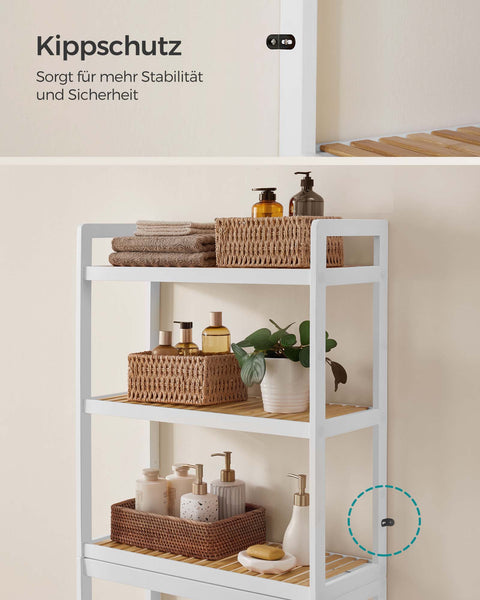 Rootz Bamboo 3-Tier Bathroom Shelf - Storage Rack - Organizer - Eco-Friendly - Cloud White/Natural - 50cm x 35cm x 73cm